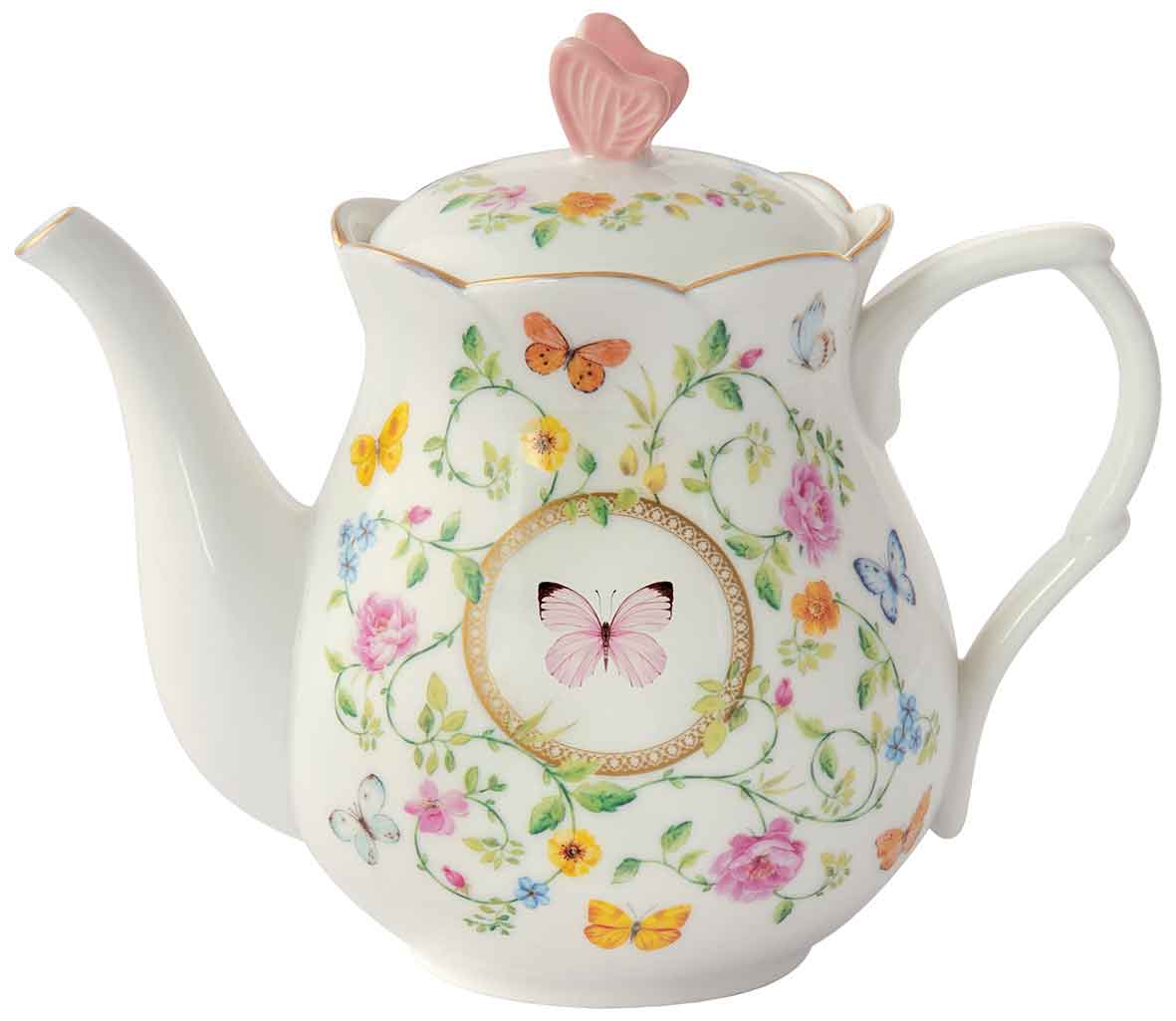 DANCING BUTTERFLIES TĒJKANNA 900ML, BALTA, PORCELĀNS, DĀVANU KASTĒ
