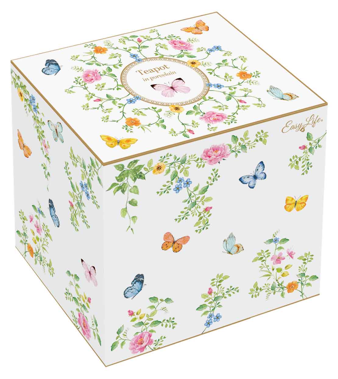 DANCING BUTTERFLIES TĒJKANNA 900ML, BALTA, PORCELĀNS, DĀVANU KASTĒ
