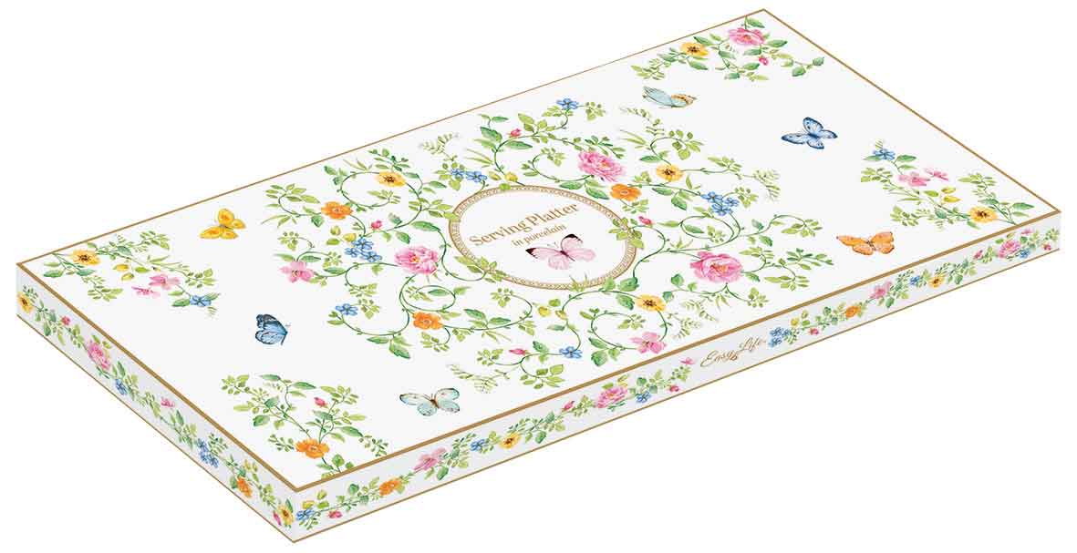 DANCING BUTTERFLIES SERVĒŠANAS ŠĶĪVIS 36x14.5CM, BALTS, PORCELĀNS, DĀVANU KASTĒ