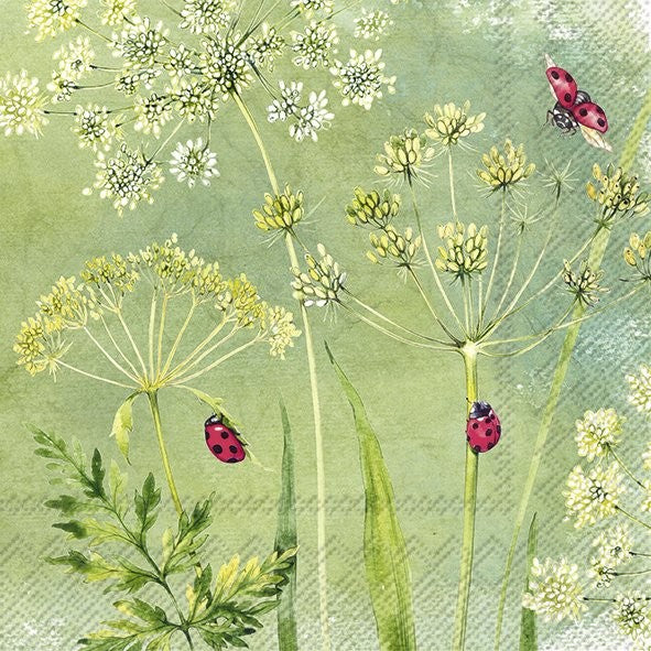 LADYBIRDS SALVETES 33X33 CM 20GAB, ZAĻAS AR DEKORU, PAPĪRS