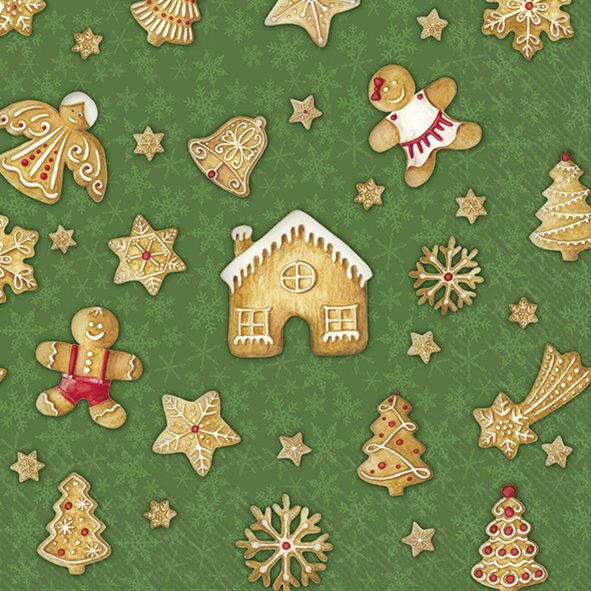 SANTA'S FAVORITE COOKIES ZAĻAS SALVETES 33 X33 CM 20GAB, PAPĪRS