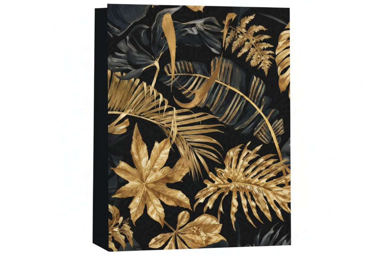 DĀVANU MAISIŅŠ MEDIUM 20X25X10CM GOLD LEAVES