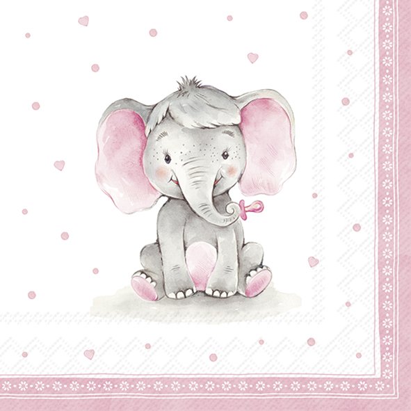 BABY ELEPHANT SALVETES 33x33CM 20GAB, ROZĀ, PAPĪRS