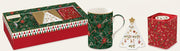 FANCY CHRISTMAS KOMPL., KRŪZE, TĒJAS KASTE, PALIKTNIS, PORCELĀNS, DĀVANU KASTĒ