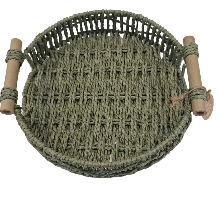CESTO PAPLĀTE 25,5 CM, PĀRSTRĀDĀTS PAPĪRS, BAMBUSS, TUMŠI ZAĻA