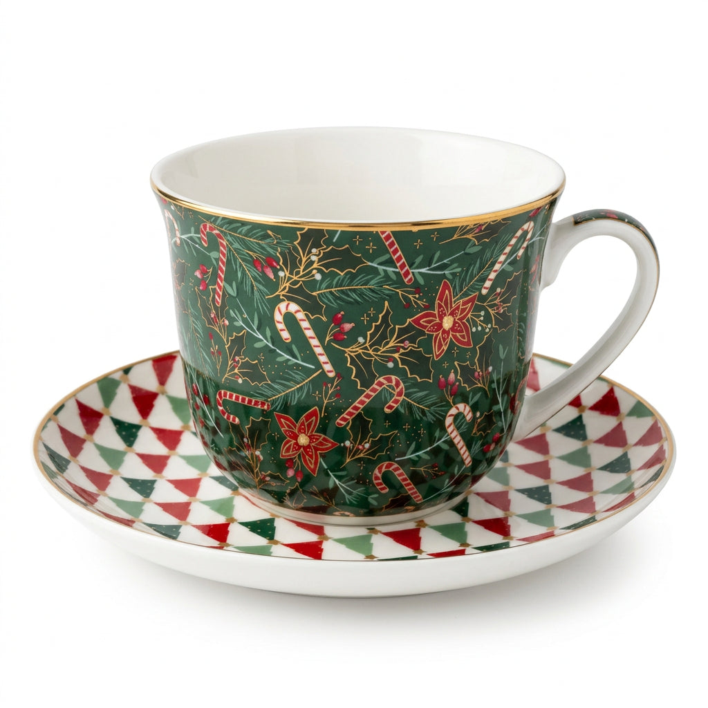 FANCY CHRISTMAS TASE AR APAKŠTASI 400 ML, PORCELĀNS, DĀVANU KASTĒ