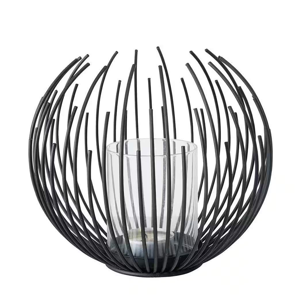 CYLON SVEČTURIS H16CM/D18CM, MELNS, STIKLS/METĀLS