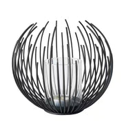 CYLON SVEČTURIS H16CM/D18CM, MELNS, STIKLS/METĀLS
