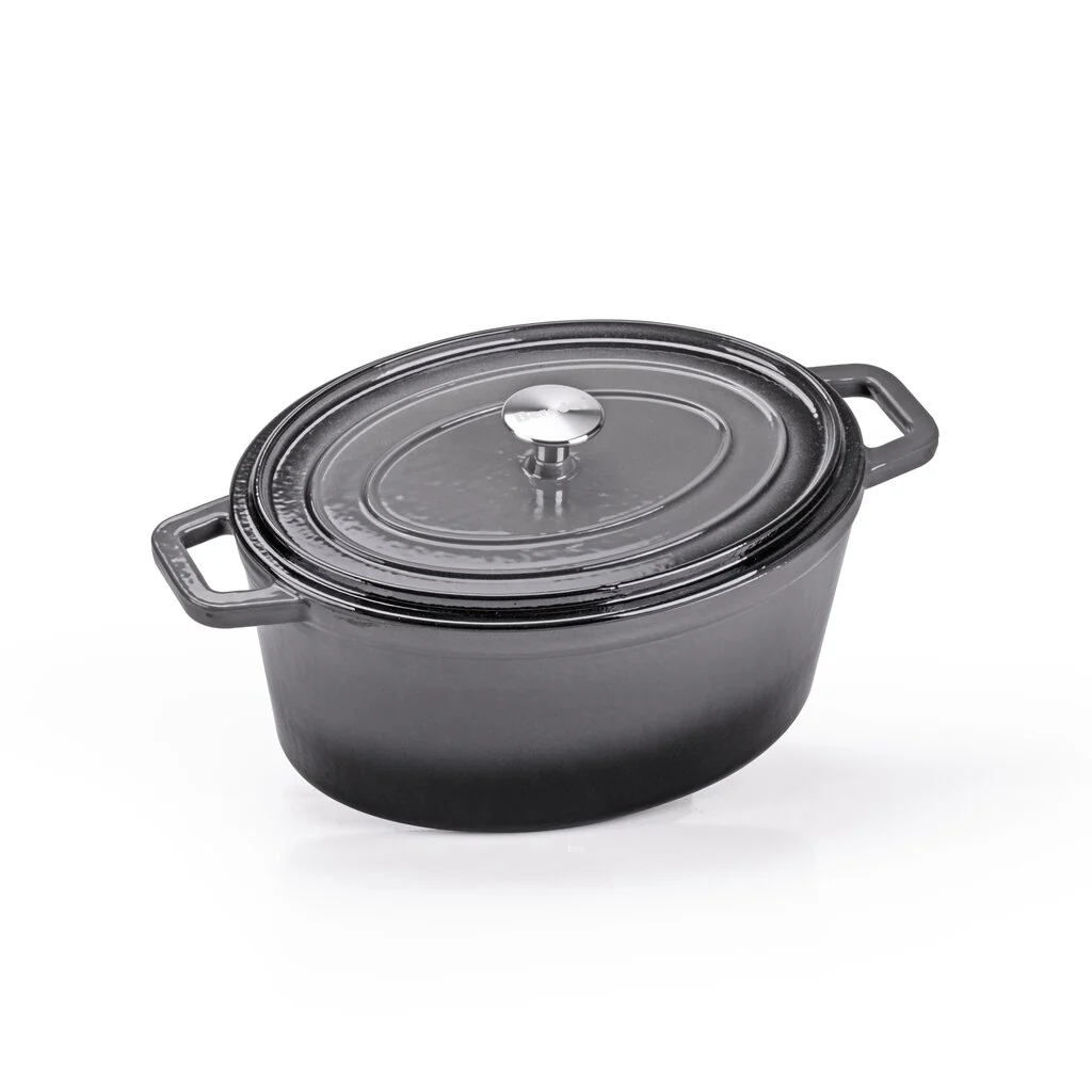 Čuguna katls ar vāku 6 l melnā krāsā – izturīgs gatavošanas trauks sautēšanai un cepšanai