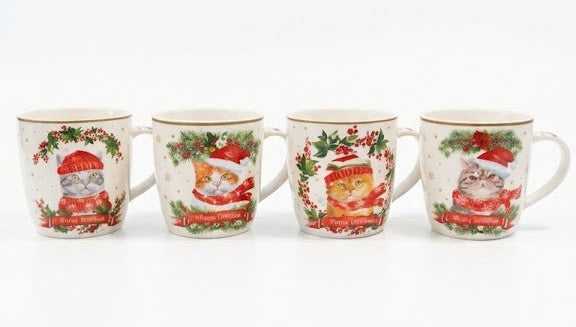 CHRISTMAS CATS KRŪZE 350ML METĀLA KĀRBĀ, 4 VEIDI, PORCELĀNS