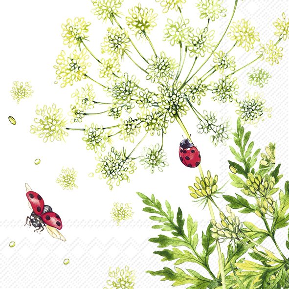 LADYBIRDS SALVETES 25x25CM 20GAB, ZAĻAS AR DEKORU, PAPĪRS