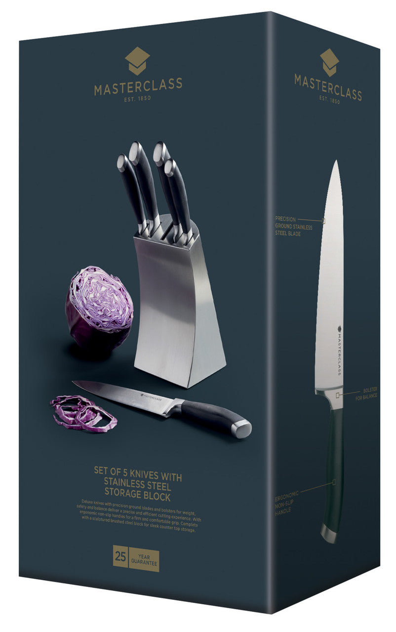 MASTERCLASS TROJAN KNIFE SET 5PCS WITH KNIFE HOLDER, N/T