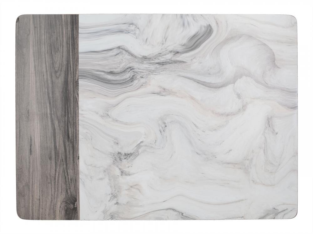 MARBLE WOOD MIX PLACEMATS SET 30X22,8X0,5CM 6PCS, LACQUERED CORK, Creative Tops