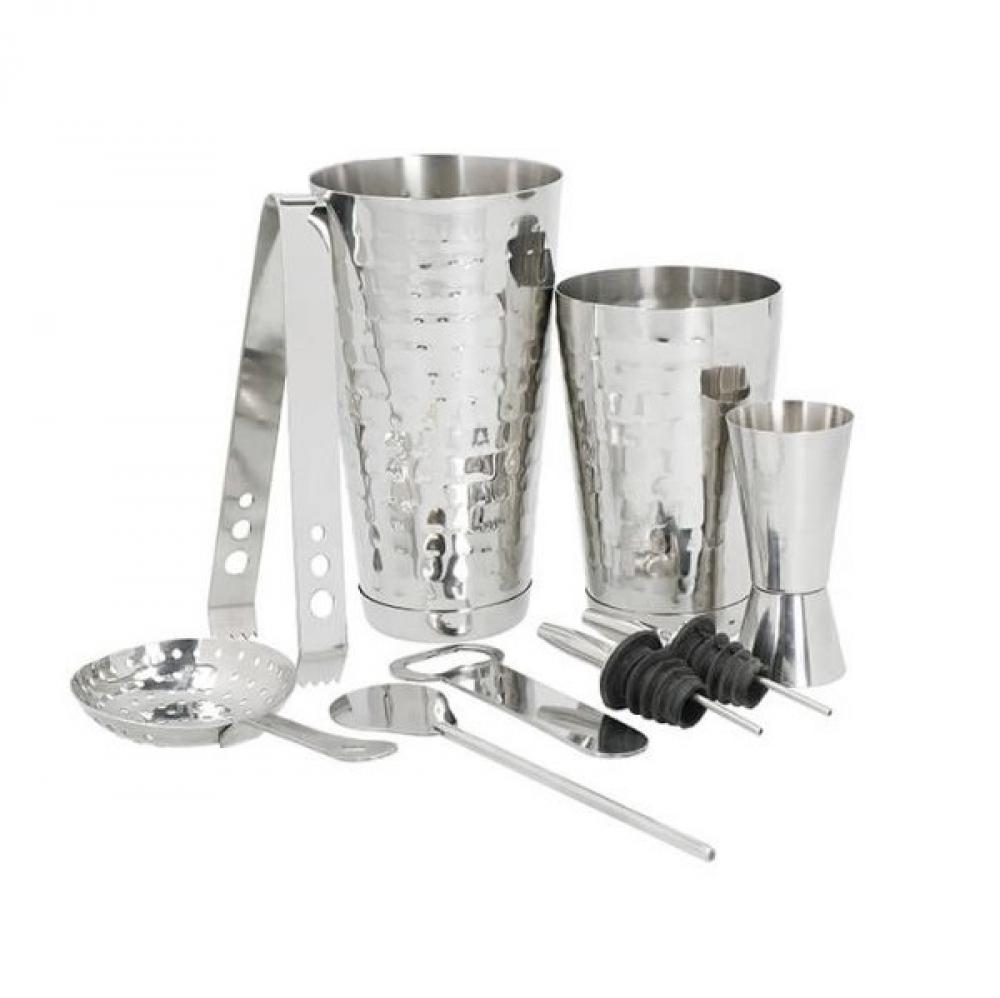 BARCRAFT BOSTON COCKTAIL MAKING SET 8PCS WITH HAMMERED FINISH, Bar Craft