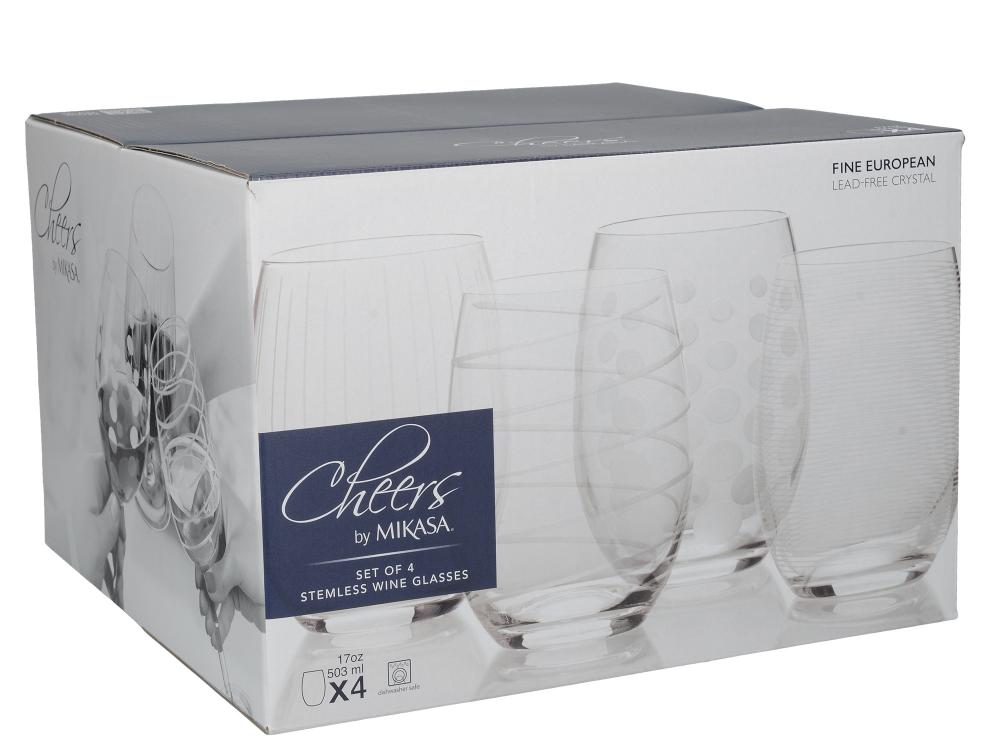 MIKASA CHEERS VĪNA GLĀZES bez kājiņas 480ML, 4 GAB., KRISTĀLS, Mikasa