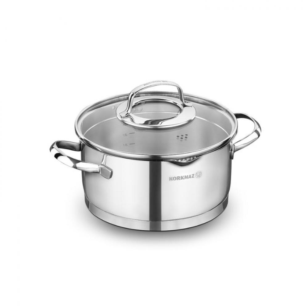 STEAMA КАСТРЮЛЯ 20CM, 3L, С КРЫШКОЙ, НЕРЖ.СТ., ИНДУКЦИОННАЯ, Korkmaz