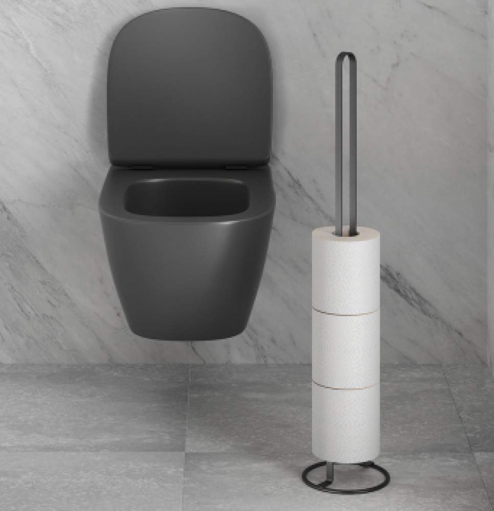 LAVA ORIGIN TOILET PAPER HOLDER D12CM, H58CM, BLACK, STAINLESS STEEL, TOUCH THERM COATING, Metaltex