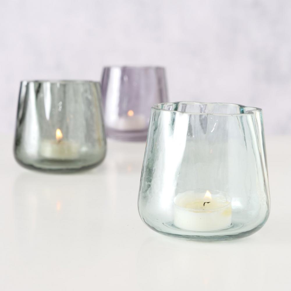 EKALA WINDLIGHT 8CM, 3 ASS, GREEN, LAQUERED GLASS, Boltze