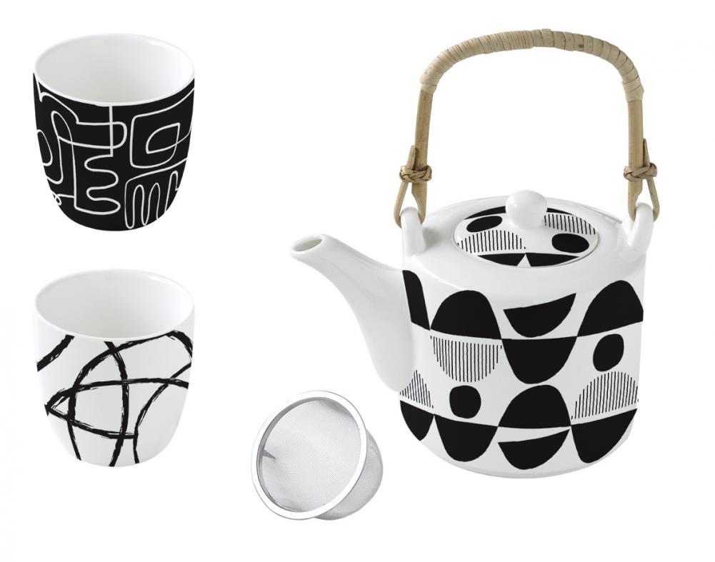 GRAFFITI TEA SET, POT 600ML WITH STRAINER, CUP 160ML 2PC, PORCELAIN, Easy Life
