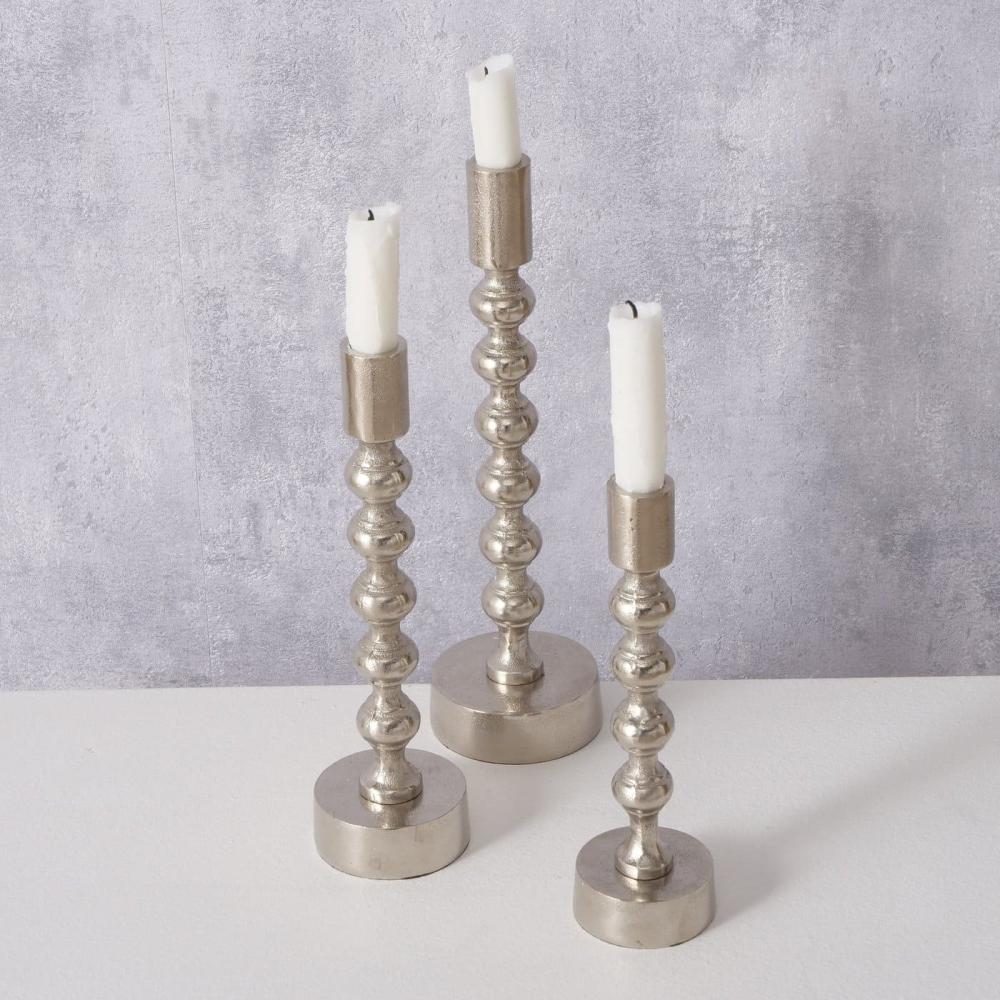 KLISKO CANDLE HOLDER H26CM, ON THE LEG, SILVER COLOUR, ALUMINIUM (2039258), Boltze