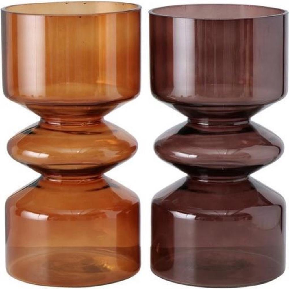 VASE NELIKA, H 26,00 CM, BROWN, OCHRE YELLOW, GLASS, Boltze