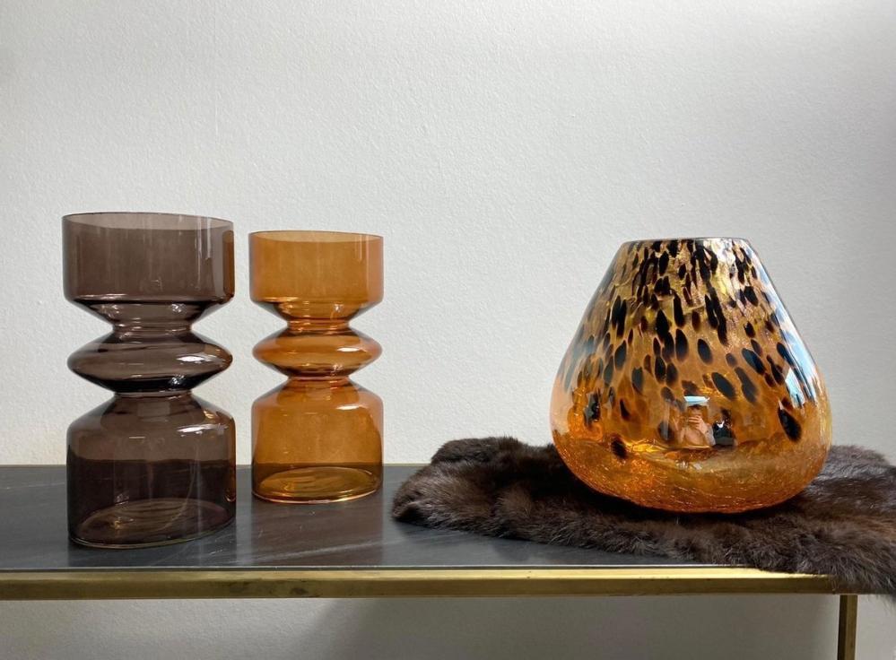 VASE NELIKA, H 26,00 CM, BROWN, OCHRE YELLOW, GLASS, Boltze