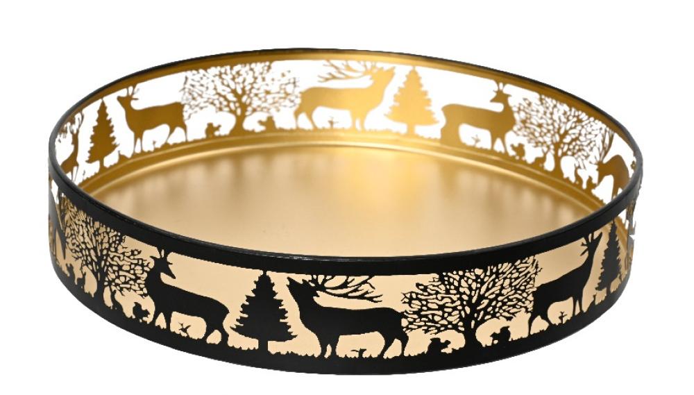 DEKORATĪVA PAPLĀTE D25CM/H5CM, ZELTA KR./MELNA, METĀLS, Kaemingk