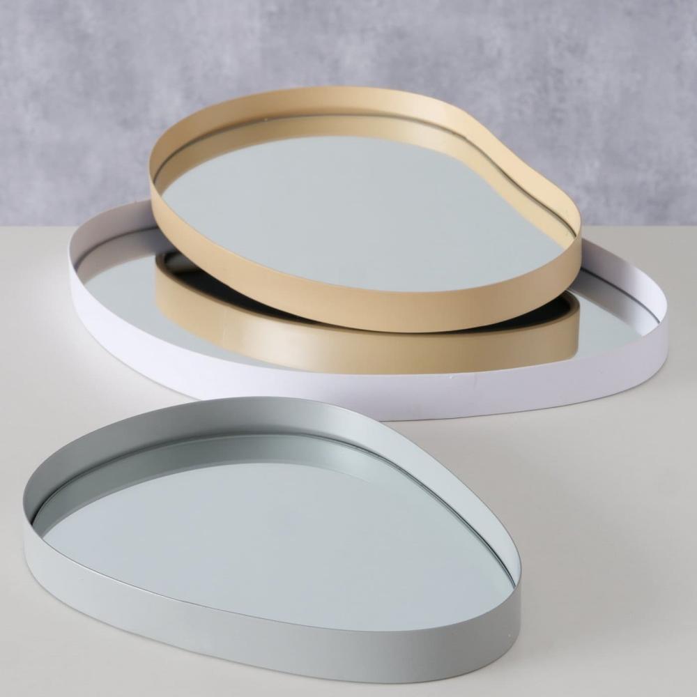 WOLKA DECORATIVE TRAY 17CM, WITH MIRROR SURFACE, GRAY, METAL/GLASS, Boltze