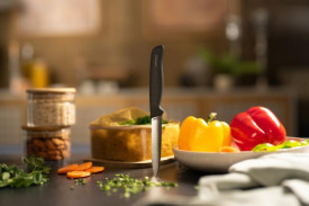 ZYLISS PARING KNIFE 10CM, SERRATED, WHEAT STRAW PLASTIC/STAINLESS STEEL, Zyliss