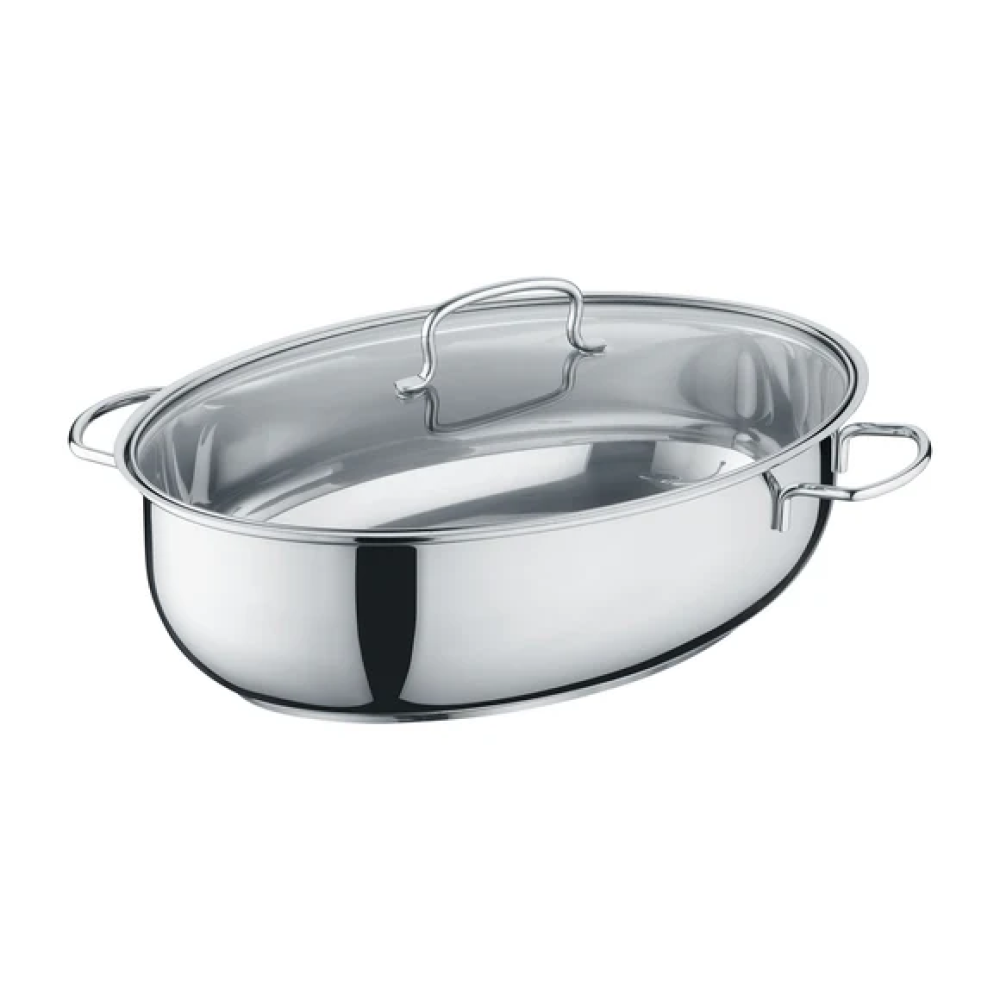 CEPEŠTRAUKS 7.7L, 38X25.5, AR STIKLA VĀKU, NER.TĒR., INDUKCIJAI, Berndes