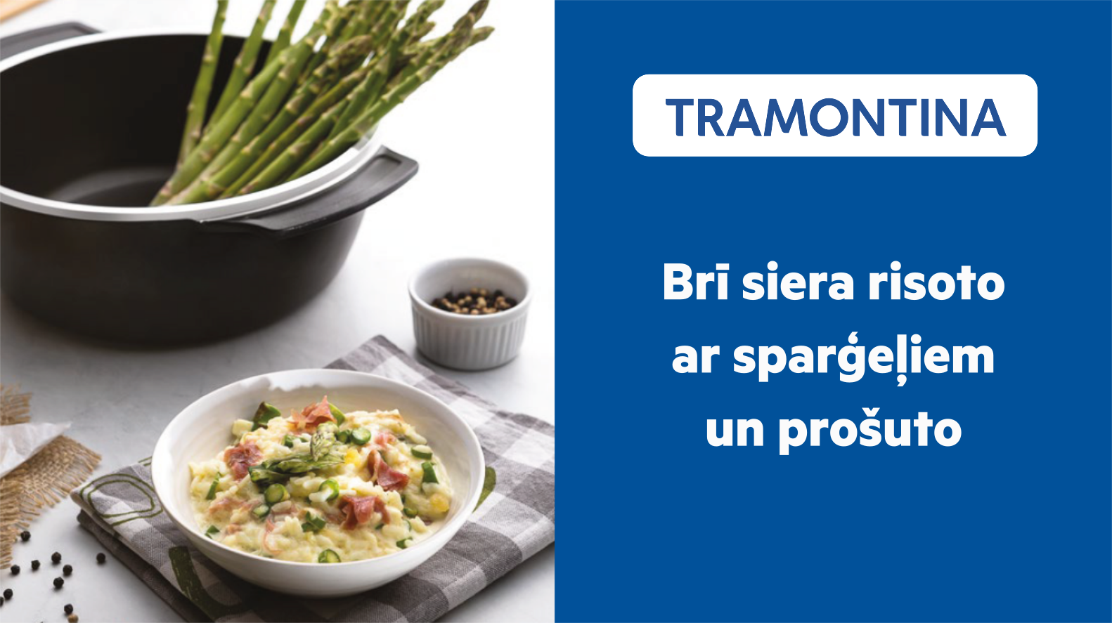 Brī siera risoto ar sparģeļiem un prošuto